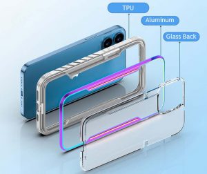 Phone Case with Combination of TPU + Glass + Aluminum Materials